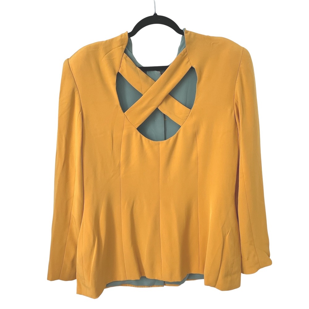 Carolina Herrera Saks Fifth Avenue Vintage 100% Silk Open Back Blazer Yellow 12